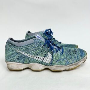 Nike Women's Flyknit Running Shoes Agility Blue Green Sneakers Athletic Size 8